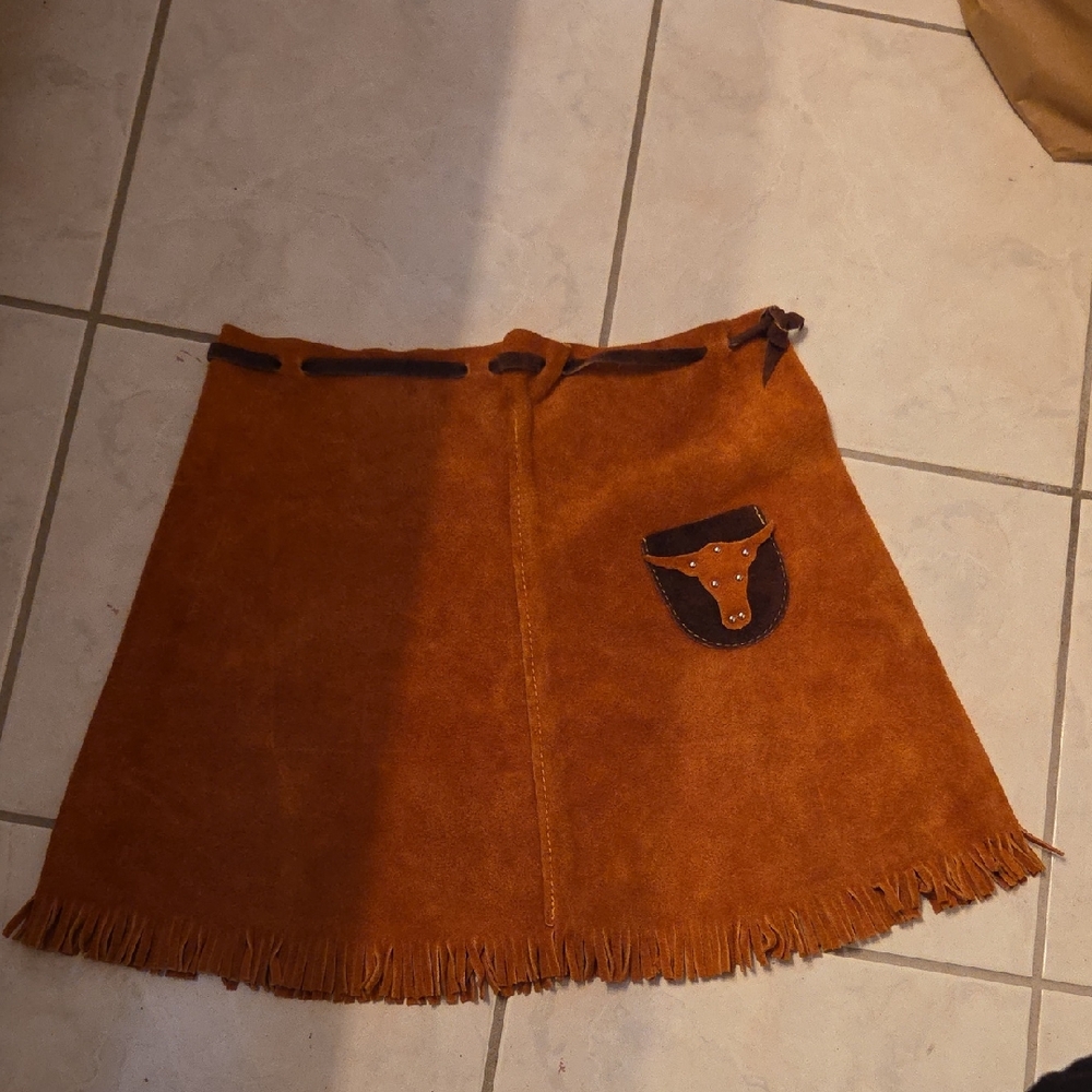 John Craighead Cowgirl Skirt Fringe with Bull Design